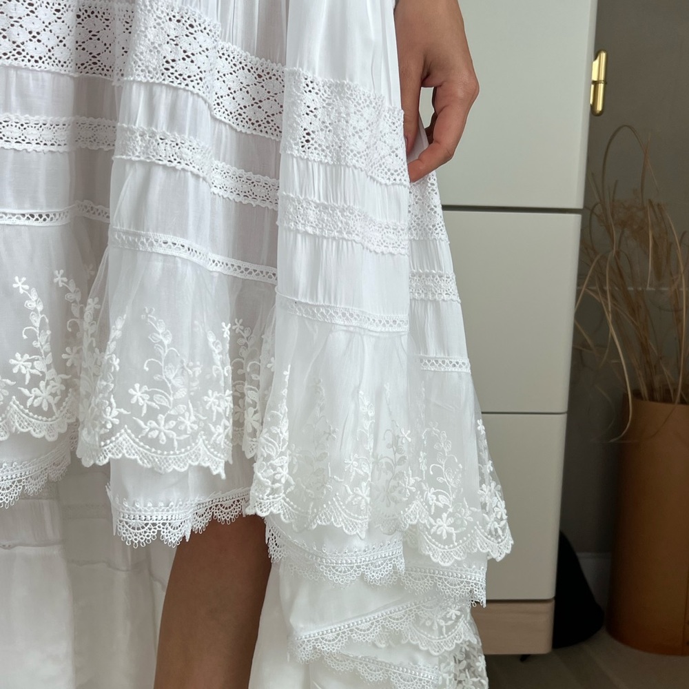 White Midi Boho Style Dress with lace. Handmade. S-M Size - Picture 10 of 14